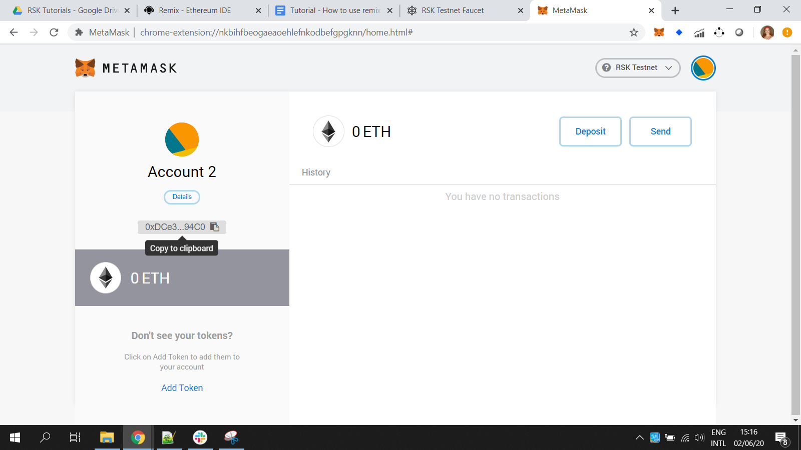 Copy address from Metamask