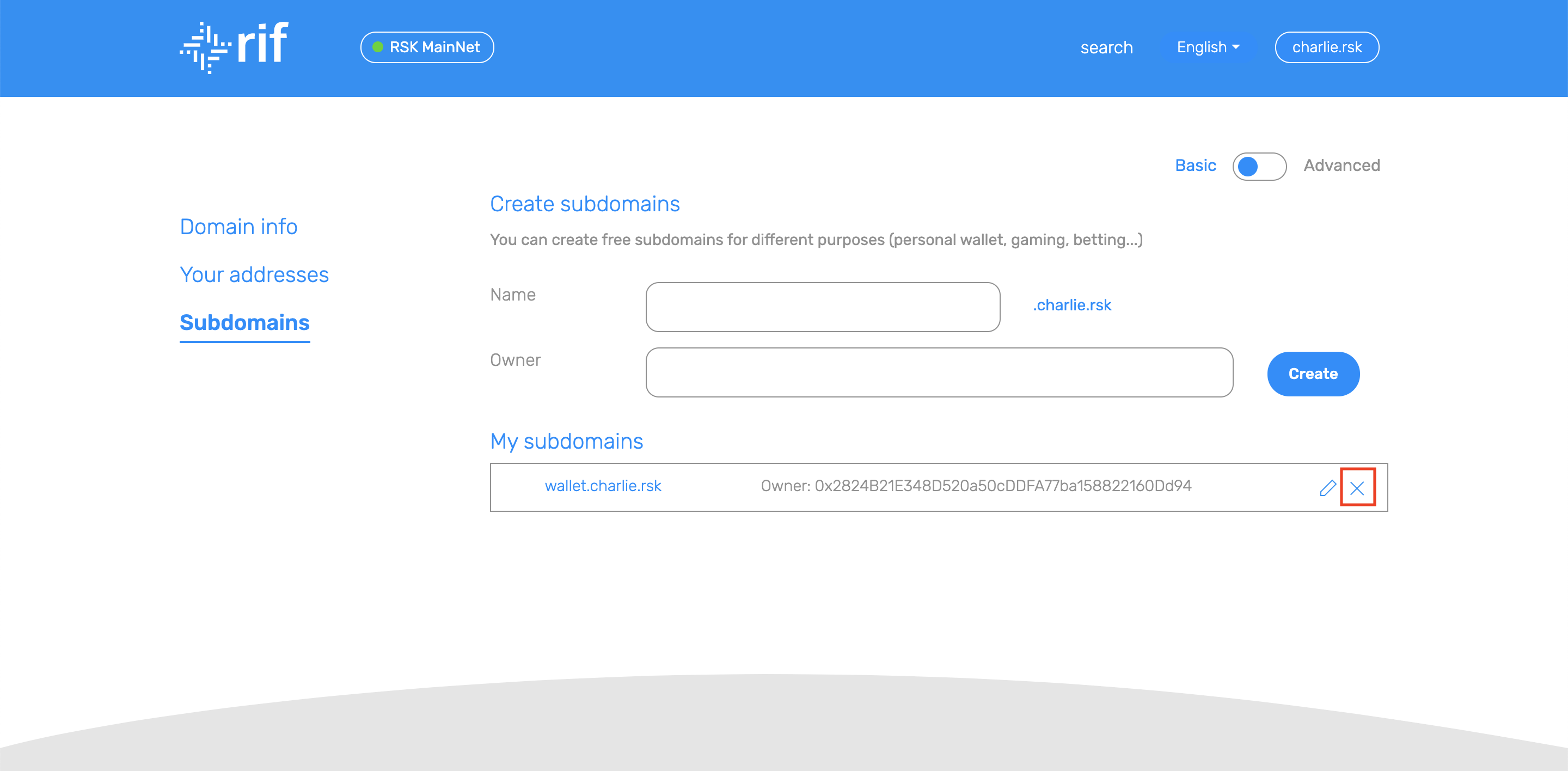 Operations - Click Edit subdomain